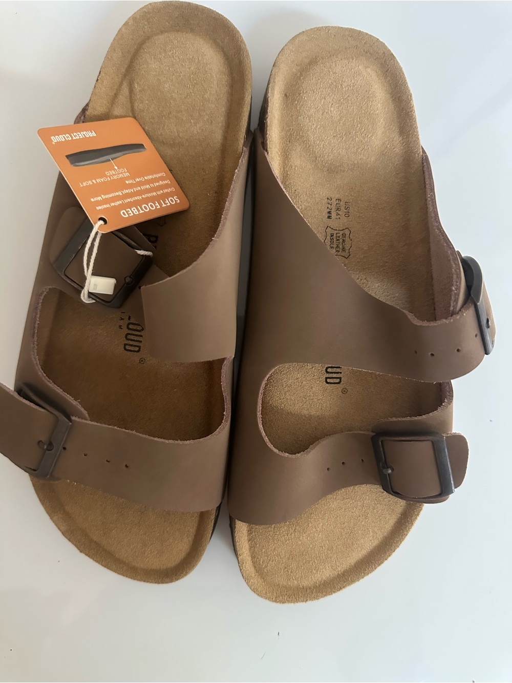 Project Cloud Memory Foam Double Buckle Brown Slide US 10, EUR 41, New W/Tags